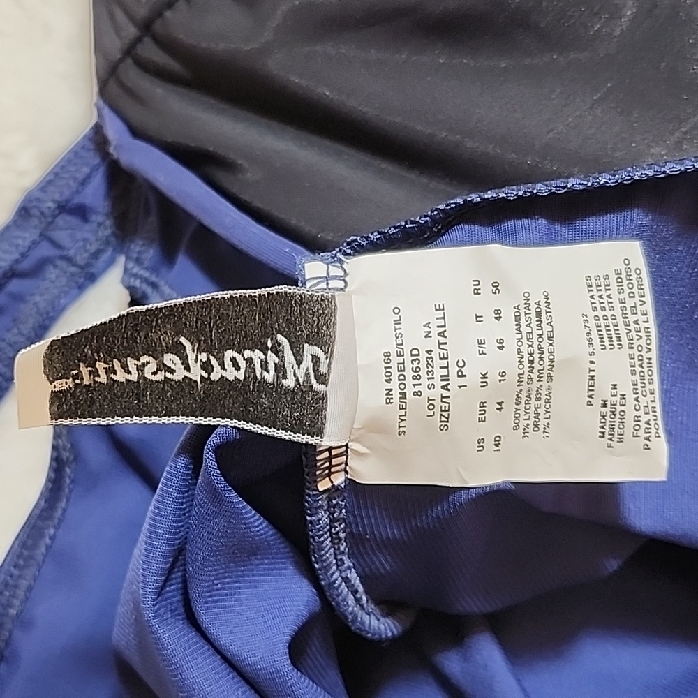 Miraclesuit CoastalSanibel OnePiece Swimsuit Sz 14DBlue Ruched Faux Wrap Slimmin - Picture 11 of 16